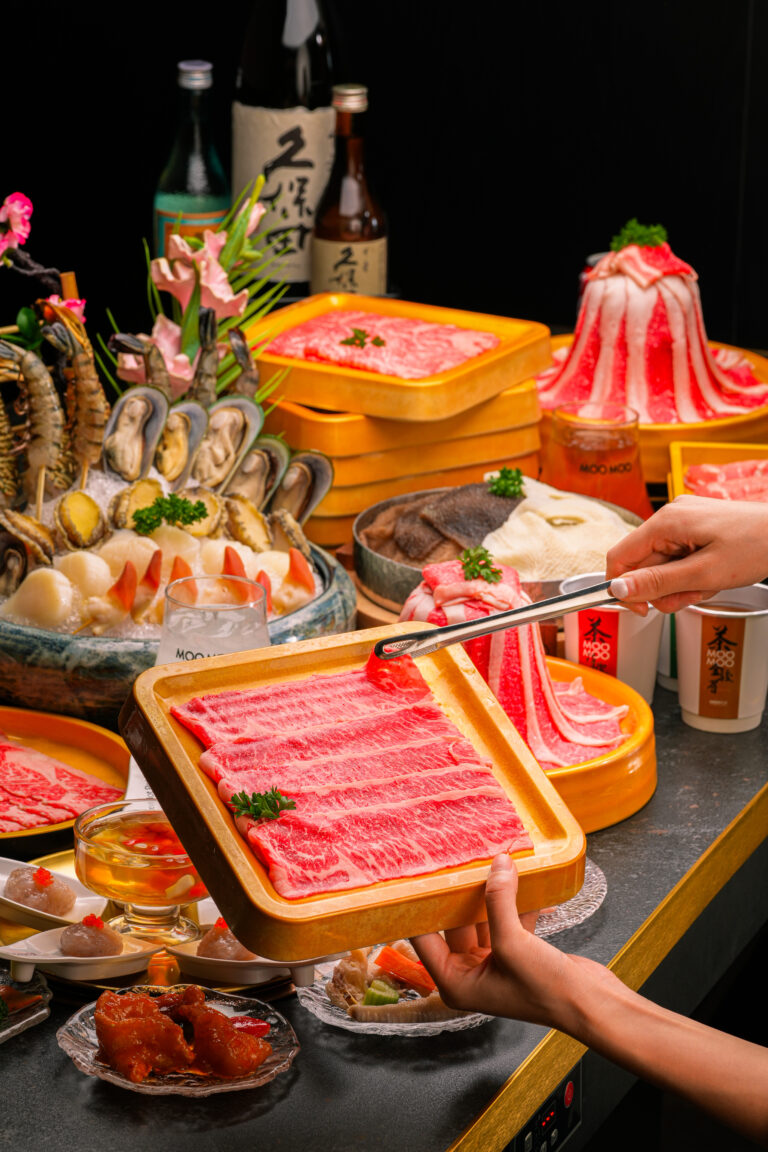 Beautiful hotpot broth and fresh ingredients at Moo Moo Hotpot OC